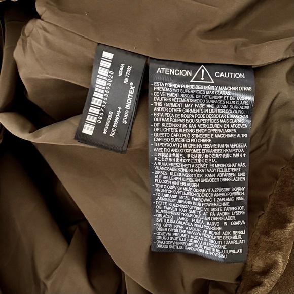 ZARA Suede Leather Bomber Jacket Pockets Outdoors Taupe Streetwear Brown Small - Picture 14 of 15